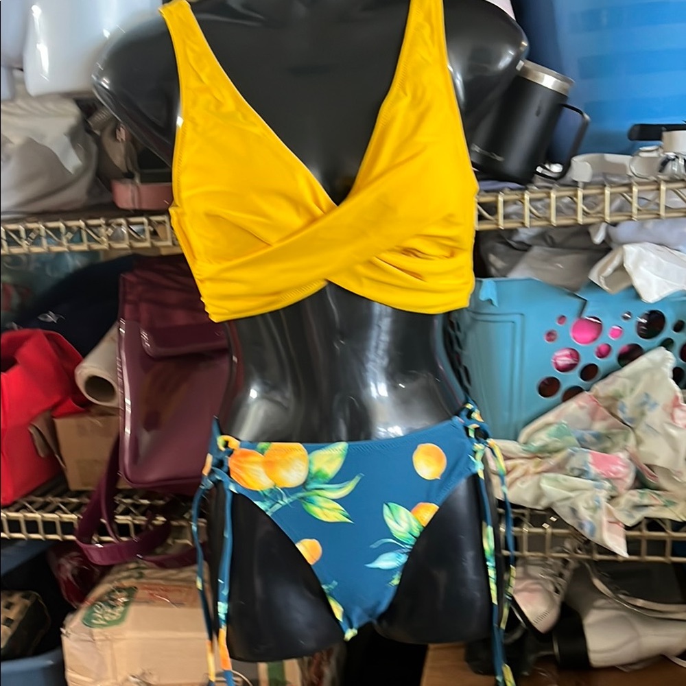 Yellow and Blue Floral Bikini Set